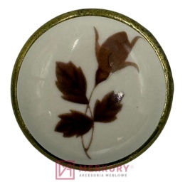 Gałka porcelanowa GP19 stare złoto porcelana mleczna z brązowym kwiatem fi 29mm MERKURY Akcesoria Meblowe