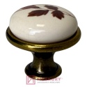 Gałka porcelanowa GP19 stare złoto porcelana mleczna z brązowym kwiatem fi 29mm MERKURY Akcesoria Meblowe
