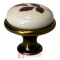 Gałka porcelanowa GP19, stare złoto, porcelana mleczna z brązowym kwiatem, fi 29mm