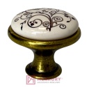 Gałka porcelanowa GP19 stare złoto porcelana mleczna z dekorem fi 29mm MERKURY Akcesoria Meblowe