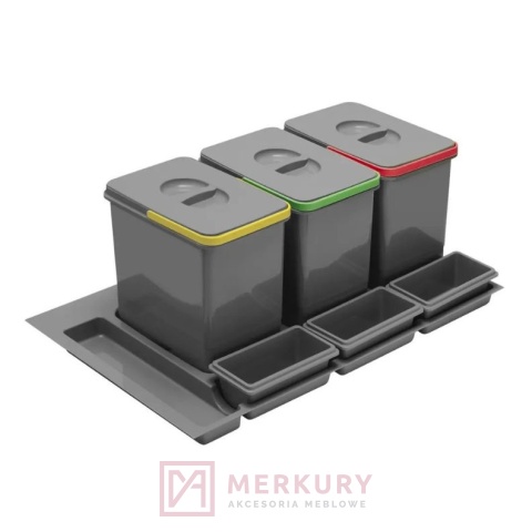 Kosz do segregacji MULTINO do szafki 80cm 3x15L 3 brytfanki antracyt MERKURY Akcesoria Meblowe