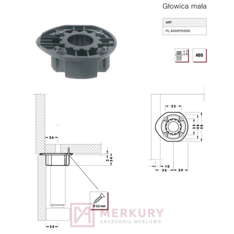 Płytka mocująca CAMAR SMILE czarna do nóżek SMILE