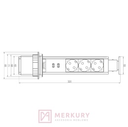 Przedłużacz biurkowy wpuszczany ELEKTRIMA TUBUS TR19 3x french 2x USB czarny MERKURY Akcesoria Meblowe