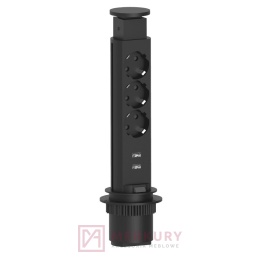 Przedłużacz biurkowy wpuszczany ELEKTRIMA TUBUS TR19 3x french 2x USB czarny MERKURY Akcesoria Meblowe