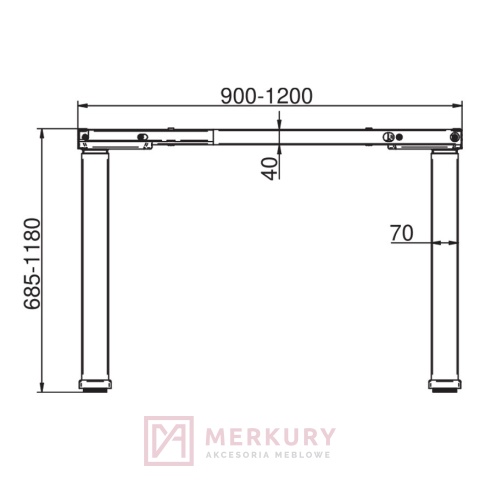 Stelaż biurka regulowany elektrycznie FUTURO Compact H=68,5-118cm czarny MERKURY Akcesoria Meblowe