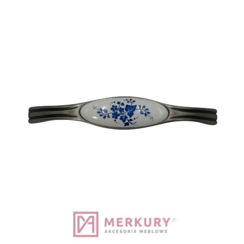 Uchwyt porcelanowy UP17 stare srebro porcelana niebieski kwiatek 96mm MERKURY Akcesoria Meblowe