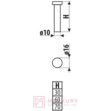 Wieszak meblowy WU01 WP01 stal szczotkowana inox MERKURY Akcesoria Meblowe