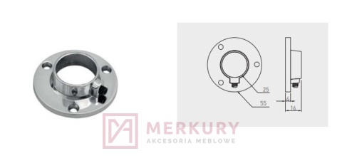 Rozetka do rury mocowanie drążka fi25 2szt, chrom połysk