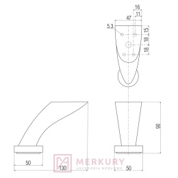 Nóżka meblowa DZ02, chrom połysk, H-90mm