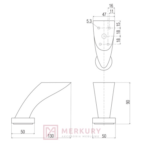 Nóżka meblowa DZ02, satyna mat, H-90mm