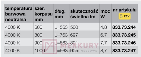Gotowy zestaw oświetlenia szuflady 12V, 4000K, Loox5 2194 HÄFELE, L-563mm