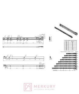 Prowadnica rolkowa GAMET, biały, 500mm