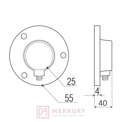 Rozetka do rury mocowanie drążka fi25mm, chrom połysk