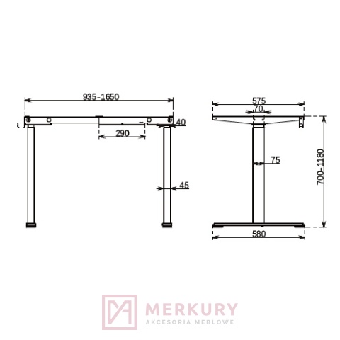 Stelaż biurka MULTI regulowany elektrycznie, H=72-120cm czarny dwusilnikowy MERKURY AM Izdebnik
