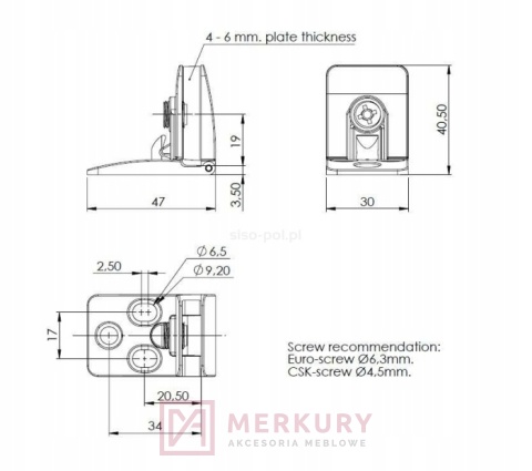 Zawias nieprzelotowy góra/doł do szklanych drzwi SISO SQUARE 15.06.211-5, aluminium
