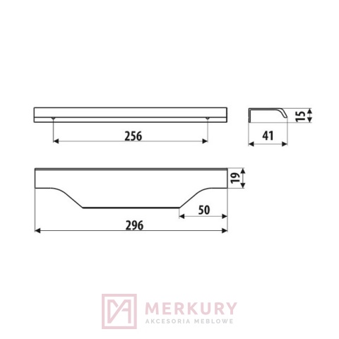 Uchwyt krawędziowy UA116, aluminium, 296mm