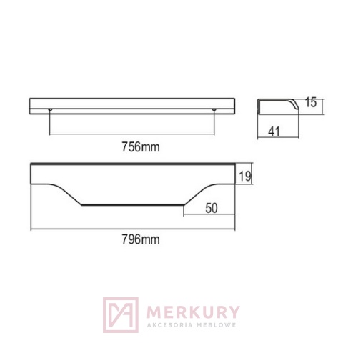 Uchwyt krawędziowy UA116, inox, 896mm