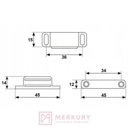 Zatrzask meblowy magnetyczny magnes 46x15mm brązowy MERKURY Akcesoria Meblowe