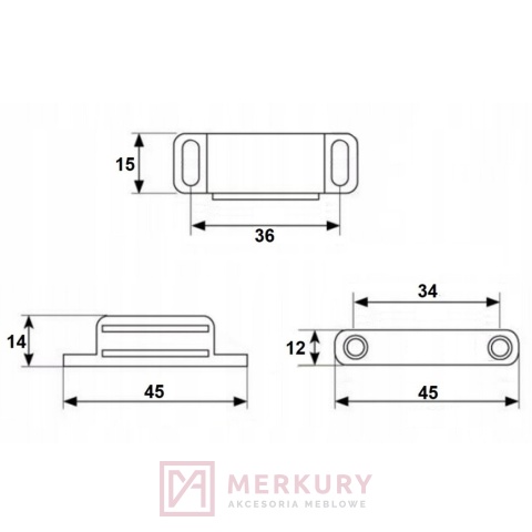 Zatrzask meblowy magnetyczny magnes 46x15mm brązowy MERKURY Akcesoria Meblowe