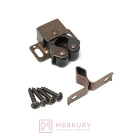 Zatrzask meblowy rolkowy drzwi z blachą, ocynk brązowy