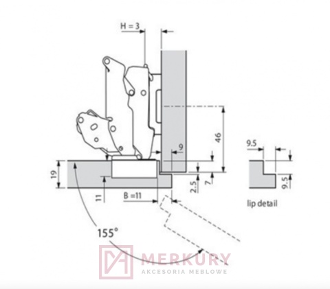 Zawias meblowy nakładany BLUM 71T7550 Clip-T 155° zerowy uskok SKLEP INTERNETOWY MERKURY AKCESORIA MEBLOWE
