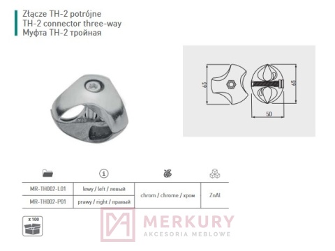 Złączka potrójna prawa GTV MR-TH002-P01 fi 25 mm – chrom