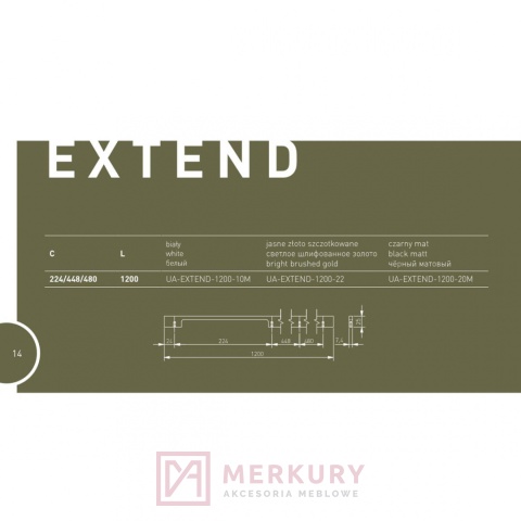Uchwyt meblowy UA-EXTEND gtv długi kszmirowy kaszmir 1200mm MERKURY Akcesoria Meblowe