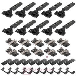 Zestaw 10x Zawias 71B3550 ONYX + Prowadnik 174H7100E + Zaślepka ONYX | Komplet do montażu frontów meblowych