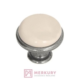 Gałka porcelanowa DG19 stare srebro porcelana mleczna MLK0 fi 29mm MERKURY Akcesoria Meblowe