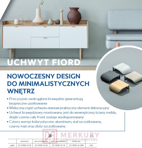 Uchwyt krawędziowy GTV UZ-FIORD złoty połysk 32mm złoto MERKURY Akcesoria Meblowe