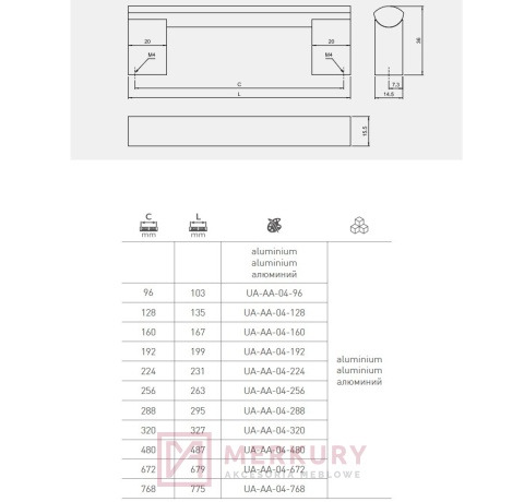 Uchwyt meblowy GTV AA-04 aluminium mat MERKURY Akcesoria Meblowe