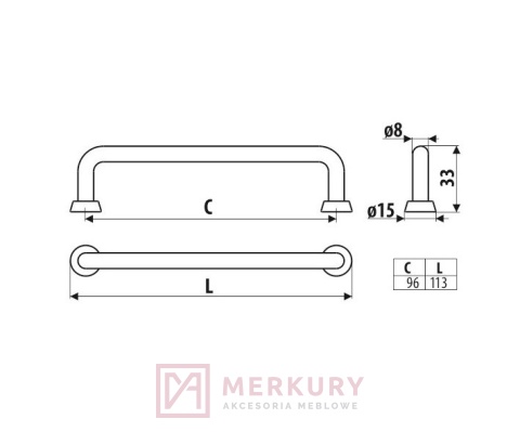 Uchwyt meblowy US18 złoty mat 96mm MERKURY Akcesoria Meblowe