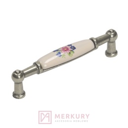 Uchwyt porcelanowy GAMET UP21 porcelana różowy kwiat z niebieskimi 96mm MERKURY Akcesoria Meblowe