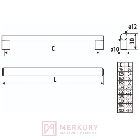 Uchwyt meblowy GAMET RE81 stal szczotkowana inox 694mm MERKURY Akcesoria Meblowe