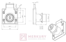 Zamek meblowy kwadratowy X-850 do podwójnej płyty