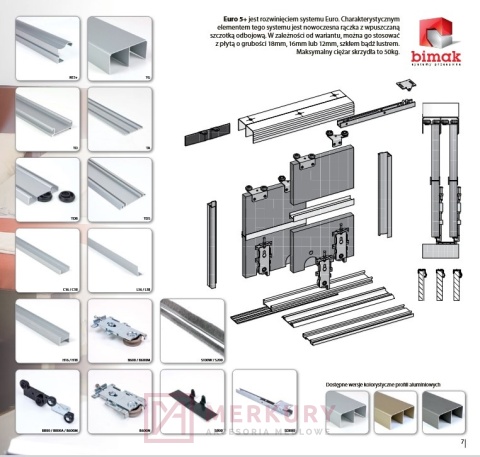 Zestaw system przesuwny EURO, 2 drzwi, aluminium, 2m MERKURY Akcesoria Meblowe