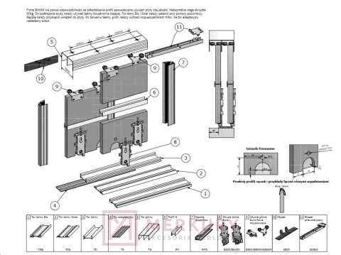 Zestaw system przesuwny SuperDuo 2 drzwi 2m aluminium MERKURY Akcesoria Meblowe
