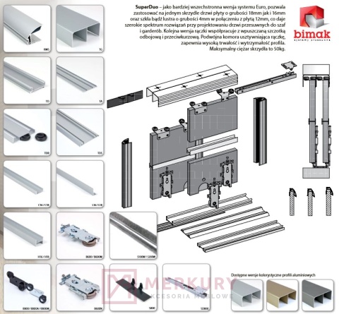 Zestaw system przesuwny SuperDuo 2 drzwi 2m aluminium MERKURY Akcesoria Meblowe