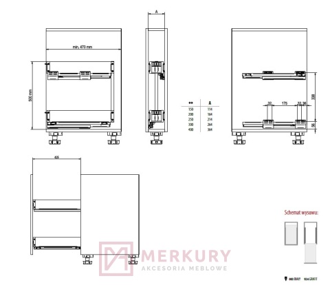 Kosz Cargo REJS ELEMENT 150mm, grafit, pełny wysuw z miękkim dociągiem WE37.0001.01.924