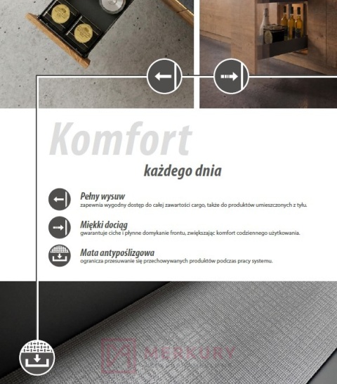 Kosz Cargo REJS ELEMENT 200mm, biały, pełny wysuw z miękkim dociągiem WE37.0002.01.003