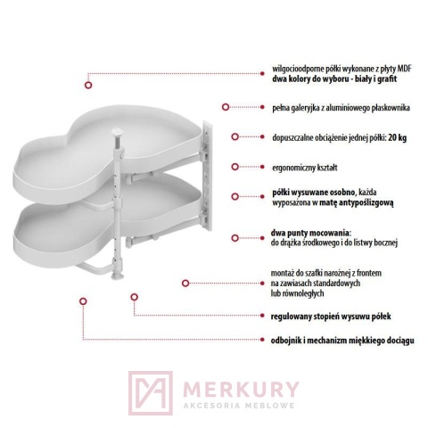 Kosz do szafki narożnej NOMA Corner Optima TE44.0006.01.003 (nerka le mans)  MERKURY Akcesoria Meblowe