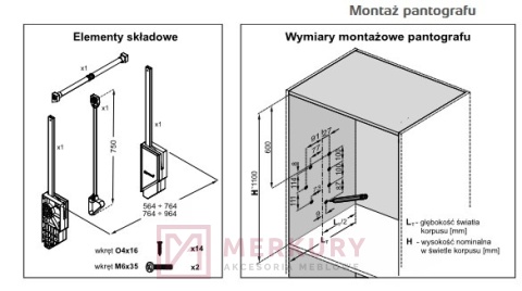 Pantograf do szafy ROYAL SEVROLL 223063, 800–1000 mm