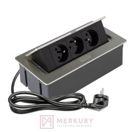 Gniazdo meblowe wysuwane SOFT GTV AE-PBSC3GU-53, 3 gniazda, aluminium