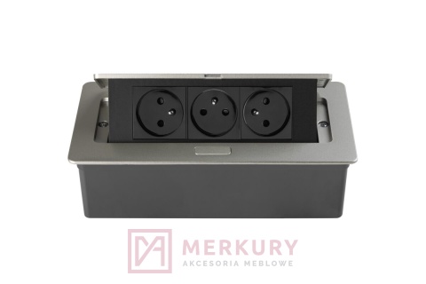 Gniazdo meblowe wysuwane SOFT GTV AE-PBSC3GU-53, 3 gniazda, aluminium