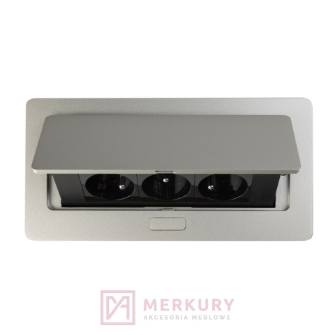 Gniazdo meblowe wysuwane SOFT GTV AE-PBSC3GU-53, 3 gniazda, aluminium