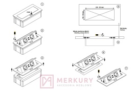 Przedłużacz biurkowy wpuszczany REJS Elektrima Kwadro II 3x230V biały TR19.0044.08.013 gnaizdo meblowe chowane