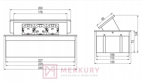 Przedłużacz biurkowy wpuszczany REJS Elektrima Kwadro II 3x230V biały TR19.0044.08.013 gnaizdo meblowe chowane