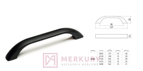 Uchwyt meblowy D700, czarny mat, DC, sklep internetowy MERKURY Akcesoria Meblowe Mariusz Adamczyk