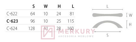 C-622 Uchwyt meblowy ARCO, G6 aluminium mat, NOMET, sklep internetowy MERKURY Akcesoria Meblowe Mariusz Adamczyk