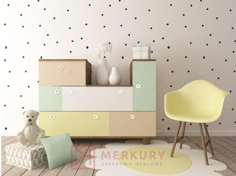 GD07 Gałka dziecięca drewniana, biały mat, lew V43, GAMET, sklep internetowy MERKURY Akcesoria Meblowe Mariusz Adamczyk